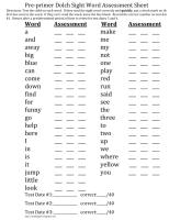 Pre-Primer Sight Word Assessment Sheet!