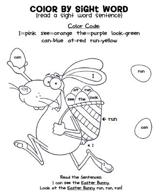 FREE Color by Sight Word Easter Bunny!