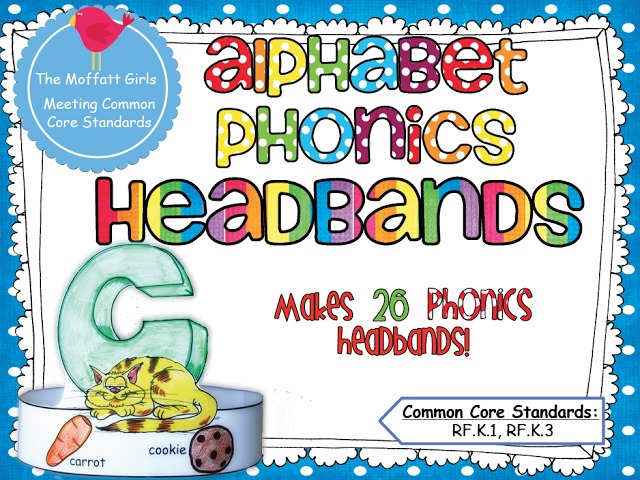 Each headband has a letter with a picture and corresponding smaller pictures to help teach/reinforce the phonics sound made by the letter.