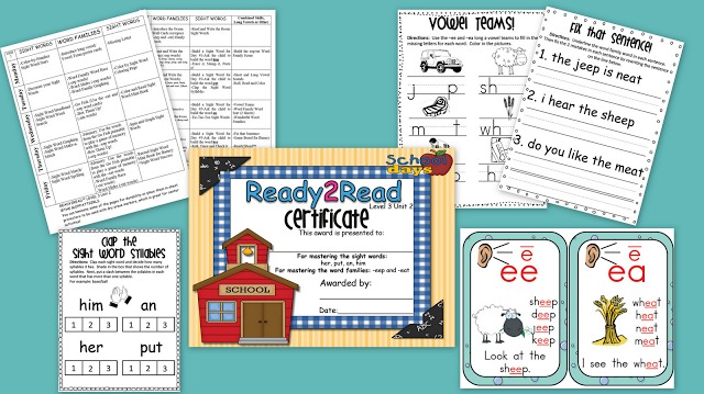 The Ready2Read program is a hands-on, interactive and engaging activities that make learning phonics, sight words and word families fun for Pre-K, Kindergarten, and 1st Grade!