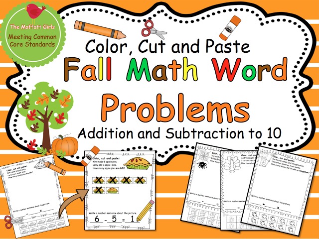 The Fall Word Problem pack is great for Kindergarten and 1st Grade students who are beginning to master the whole word problem concept.