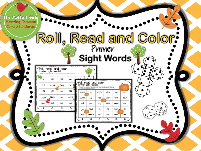 Roll, Read and Color Primer Sight Words for Kindergarten!