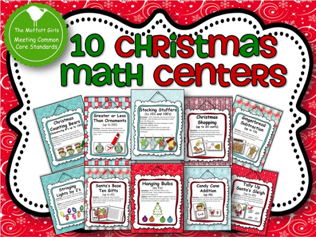 Here is the 10 Christmas Math Centers pack that we will be using to add our math ornaments and lights to our tree.