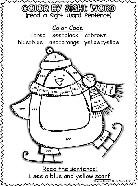 Winter Color by Sight Word Sentences (Pre-Primer)