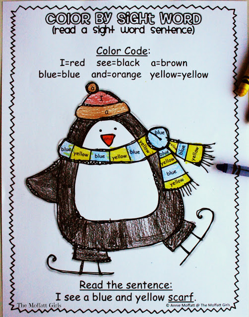 Winter Color by Sight Word Sentences (Pre-Primer)