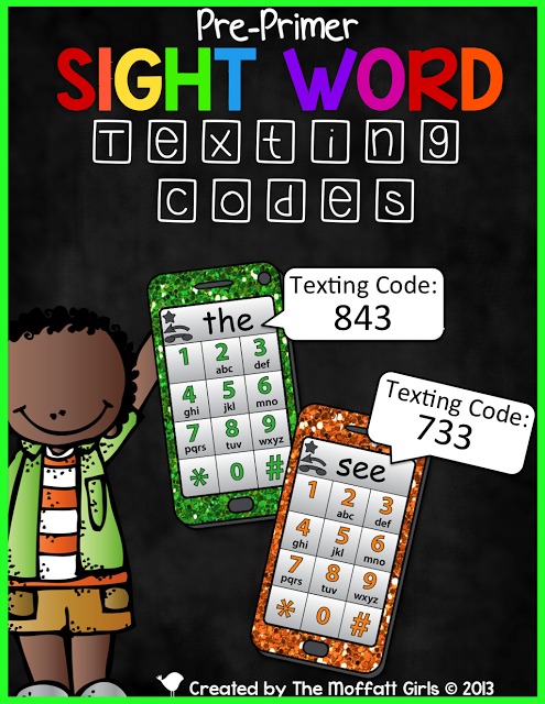 The Sight Word Texting Codes are a SUPER fun way to practice all of the Pre-Primer, Primer and First Grade Sight Words on the Dolch list by searching for the number codes in each letter of a sight word, allowing kids to learn how to spell their sight words!