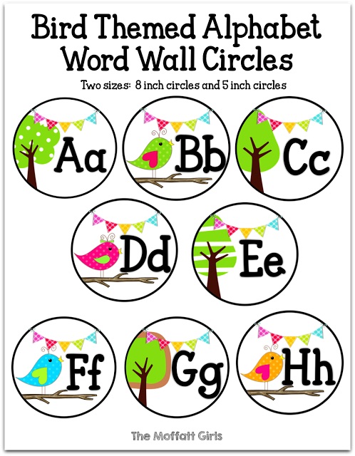 Bird Themed Alphabet Word Wall Circles