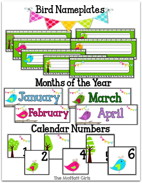 Bird Nameplates, Months of the Year and Calendar Numbers!