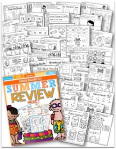 Teach basic addition, subtraction, sight words, phonics, letters, handwriting and so much more with the Summer Review NO PREP Packet for Kindergarten!