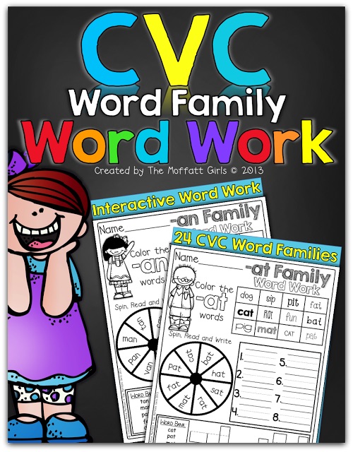 CVC Word Family Word work is a FUN, hands-on approach to learning and practicing 24 CVC word families for Kindergarten and 1st Grade!