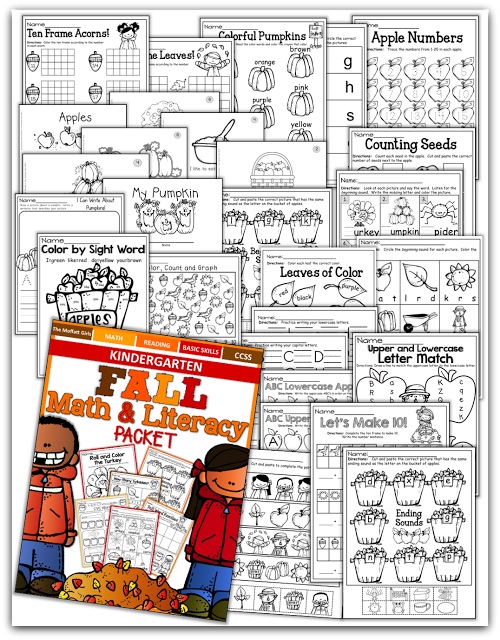 Teach basic addition, subtraction, sight words, phonics, letters, handwriting and so much more with the Fall NO PREP Packet for Kindergarten!