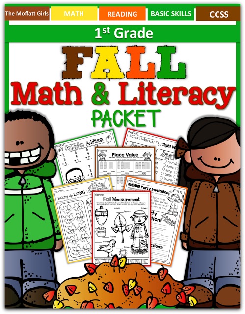 Teach addition, subtraction, sight words, phonics, grammar, handwriting and so much more with the Fall NO PREP Packet for First Grade!