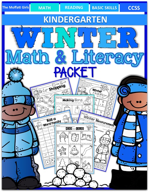Teach basic addition, subtraction, sight words, phonics, letters, handwriting and so much more with the Winter NO PREP Packet for Kindergarten!
