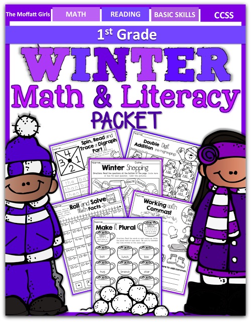Teach addition, subtraction, sight words, phonics, grammar, handwriting and so much more with the Winter NO PREP Packet for First Grade!