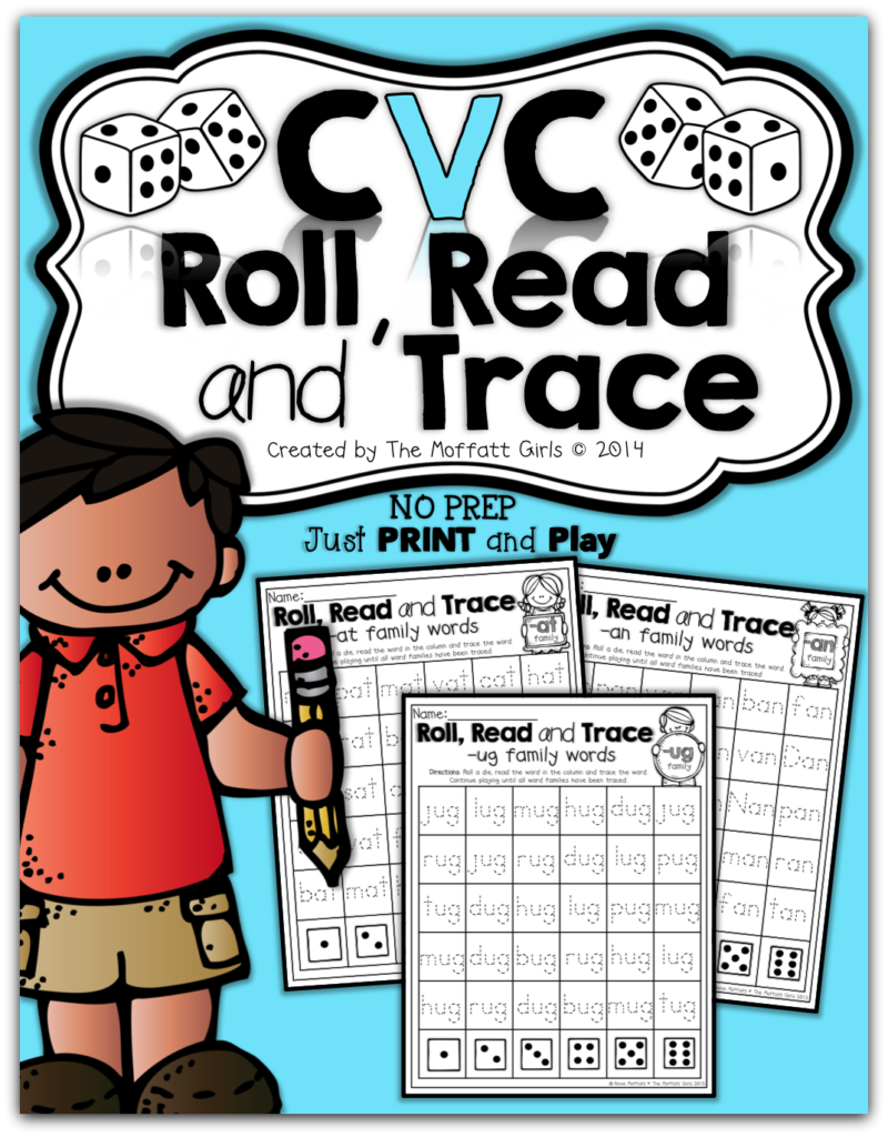 The CVC Roll, Read and Trace NO PREP packet makes learning word families FUN for beginning readers!