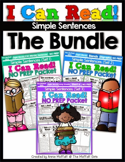I Can Read Simple Sentences NO PREP (The Bundle) allows beginning or struggling readers to build confidence and reinforce fun into reading basic sentences!