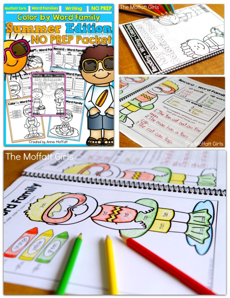 This Color by Word Family (Summer Edition) packet is a FUN way to allows students to COLOR and RECORD 60 DIFFERENT word families, ranging from simple CVC words but also includes blends, digraphs and more complex word families and use the word families, to WRITE SENTENCES! 