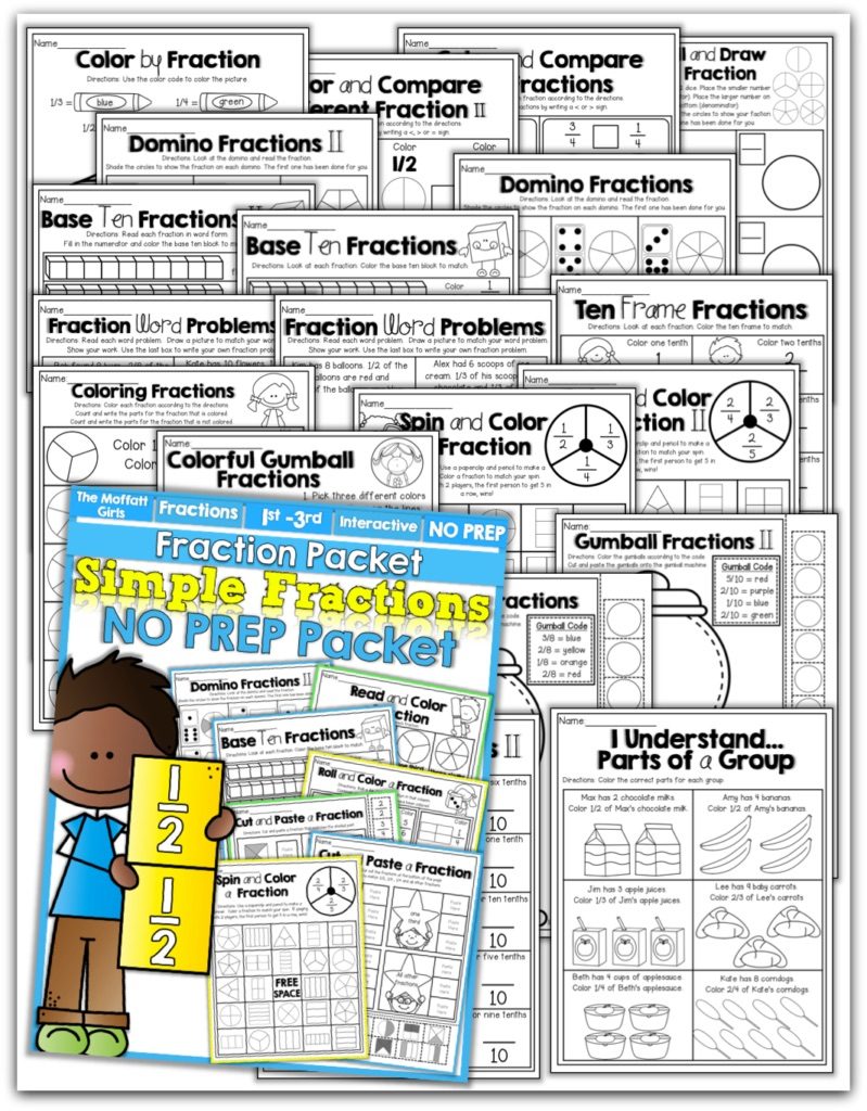 This Simple Fractions NO PREP Packet is FILLED with engaging activities to help 1st-3rd graders master simple fractions!