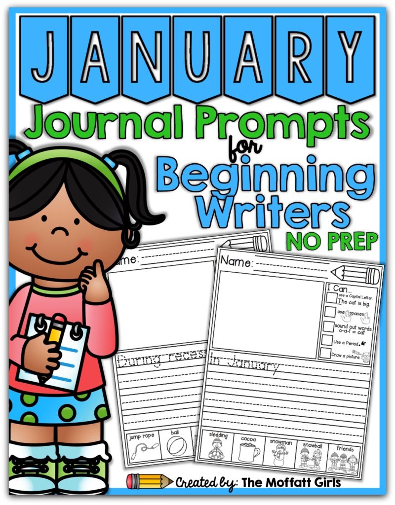 These January NO PREP 20 journal prompts include I Can statements to build writing skills and a picture dictionary to spark the imagination. Perfect for beginning writers.