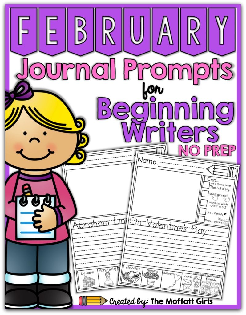 These February NO PREP 20 journal prompts include I Can statements to build writing skills and a picture dictionary to spark the imagination. Perfect for beginning writers.