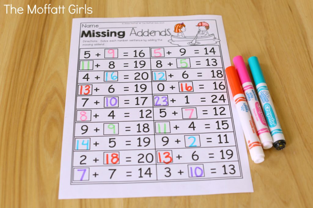 Missing Addends (addition up to 20)- Avoid the Summer Slide! Help your students stay on track during summer break with these FUN activities! Perfect for 1st Grade going into 2nd Grade!