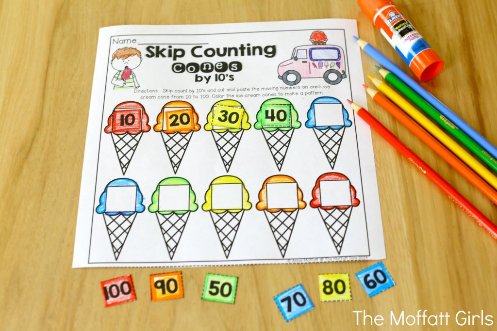 Skip Counting Cones by 10's- Avoid the Summer Slide! Help your students stay on track during summer break with these FUN activities! Perfect for Kindergarten going into 1st Grade!