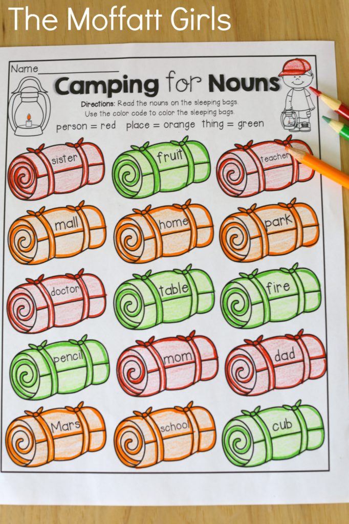 Camping for Nouns (parts of speech)- Avoid the Summer Slide! Help your students stay on track during summer break with these FUN activities! Perfect for 1st Grade going into 2nd Grade!
