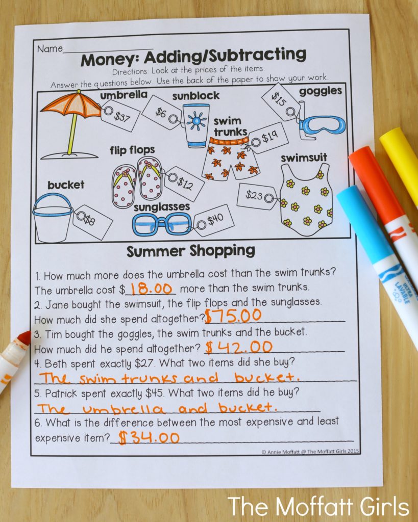 Money: Adding/Subtracting (word problems)- Avoid the Summer Slide! Help your students stay on track during summer break with these FUN activities! Perfect for 2nd Grade going into 3rd Grade!