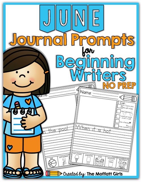 These June NO PREP 20 journal prompts include I Can statements to build writing skills and a picture dictionary to spark the imagination. Perfect for beginning writers.