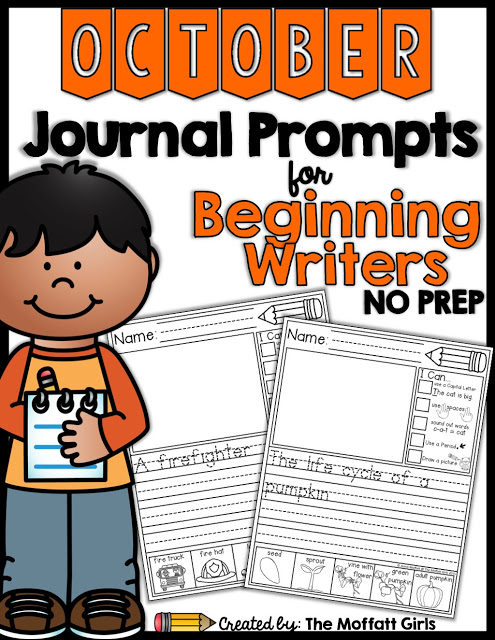 Journal Prompts for October- These 20 journal prompts include I Can statements to build writing skills and a picture dictionary to spark the imagination. Perfect for beginning writers.