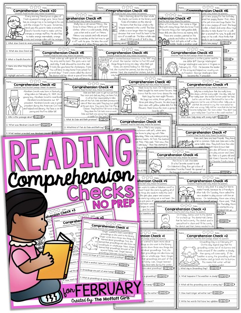 Reading Comprehension Checks for February- Build confidence in beginning and struggling readers with these short stories, while teaching students to find text evidence to support their answers.