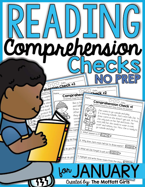 Reading Comprehension Checks for January- Build confidence in beginning and struggling readers with these short stories, while teaching students to find text evidence to support their answers.