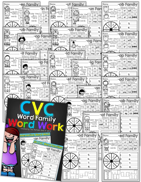 CVC Word Family Word Work- These hands-on activities help build fluency in beginning readers in a fun way!