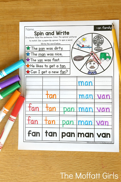 CVC Fluency: Spin and Write- Read the simple sentences, spin the spinner and write the word that matches. Such a fun reading game for beginning readers!