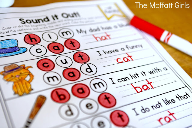 Sound it Out- Perfect activity for beginning or struggling readers! Identify the picture, sound out the phonemes to dot the letters, and write the word to complete the simple sentence.
