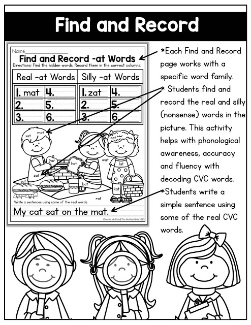 CVC Fluency: Find and Record- Find the CVC words in the picture and decide if they are real words or silly words. So fun for beginning readers!