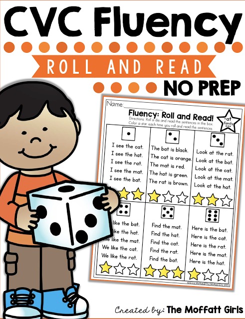 CVC Fluency: Roll and Read- Build fluency in beginning readers with this fun dice game!