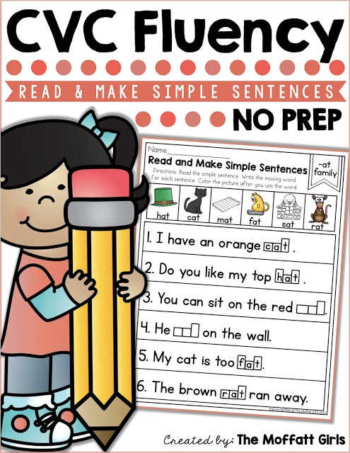 CVC Fluency: Read & Make Simple Sentences. These build fluency for beginning and struggling readers by using simple CVC words and beginning sight words.
