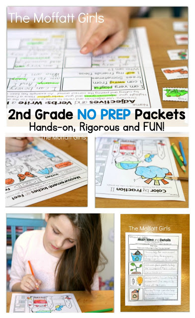 Teach basic math operations, sight words, phonics, grammar, handwriting and so much more with the April NO PREP Packet for Second Grade!