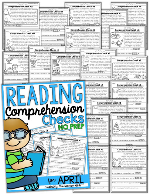 Reading Comprehension Checks for April- Build confidence in beginning and struggling readers with these short stories, while teaching students to find text evidence to support their answers.