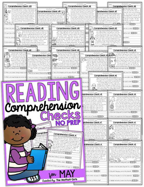 Reading Comprehension Checks for May- Build confidence in beginning and struggling readers with these short stories, while teaching students to find text evidence to support their answers.