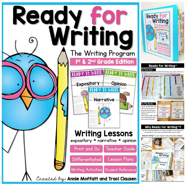 Ready for Writing Program for First and Second Grade- A complete writing program to teach expository, opinion and narrative entries.