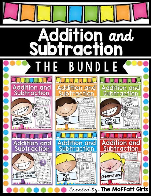 Learning basic addition and subtraction made fun with the Addition and Subtraction NO PREP Packets! Students can practice basic math operations in a variety of ways.