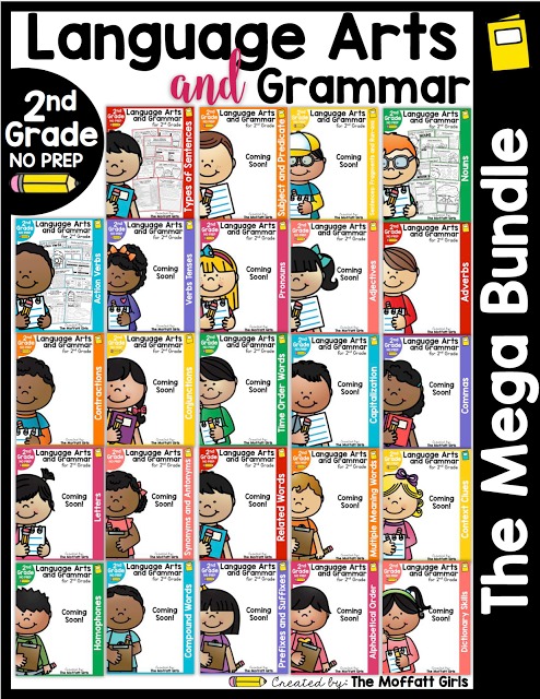 Language Arts and Grammar for 2nd Grade- This packets include activities that cover all required Language Arts and Grammar concepts for second grade.