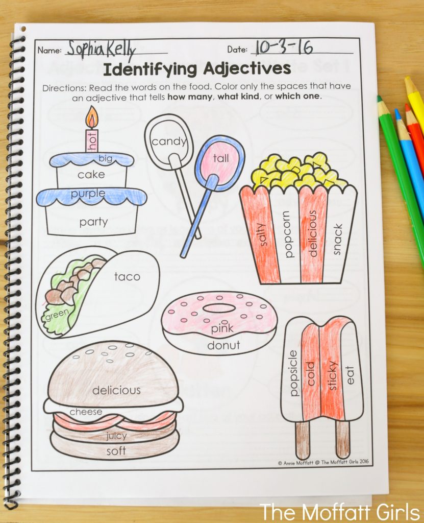 Identifying Adjectives- Learning grammar couldn't be more fun with the 2nd Grade Language Arts and Grammar NO PREP Packets, filled with activities to teach nouns, adjectives, capitalization, dictionary skills, sentence structure and so much more!