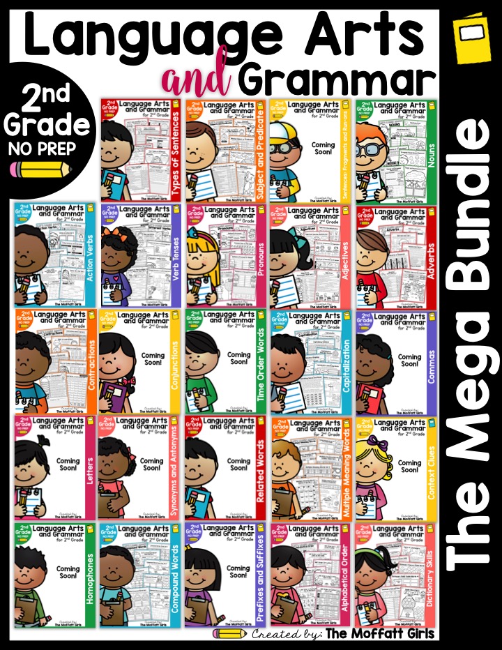 Learning grammar couldn't be more fun with the 2nd Grade Language Arts and Grammar NO PREP Packets, filled with activities to teach nouns, adjectives, capitalization, dictionary skills, sentence structure and so much more!