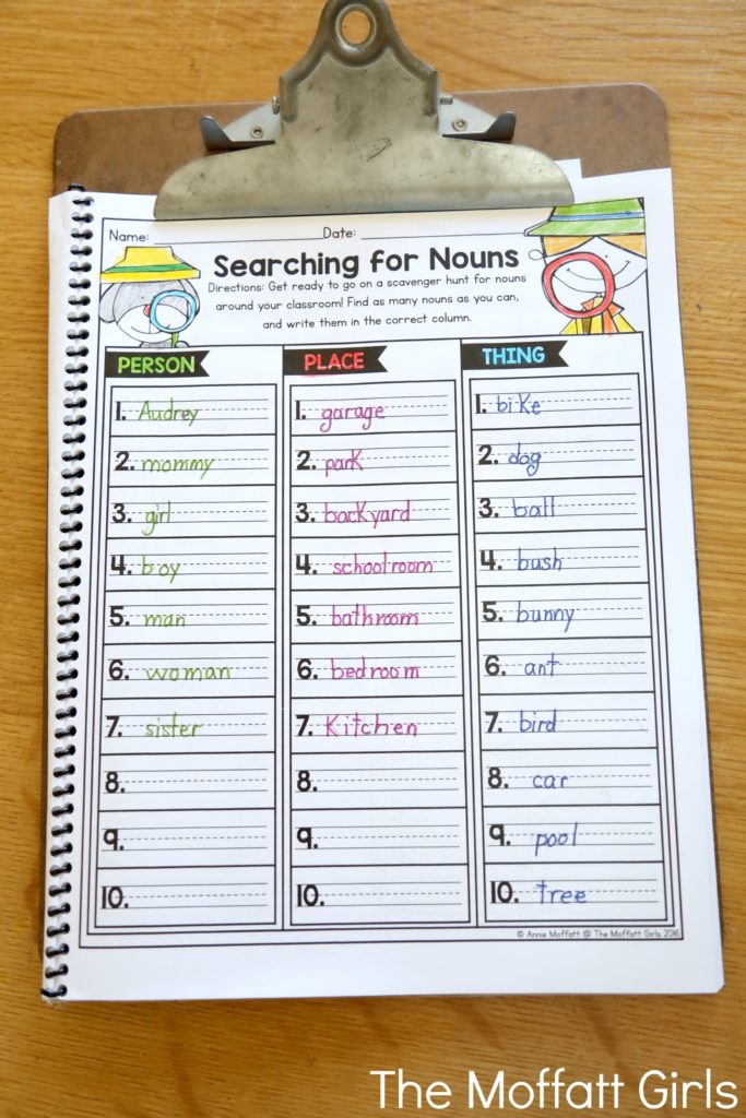 Scavenger Hunt for Nouns- Teach nouns in a fun and effective way with the Grammar and Language Arts NO PREP Packet for 2nd Grade!