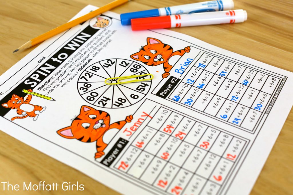 Spin to Win Division Game! Plus, learn 8 other effective ways to teach Division Facts. If students can master the basics, all other math concepts are so much easier to learn. Check out these engaging, effective and fun ways to build strong foundational skills for future learning.
