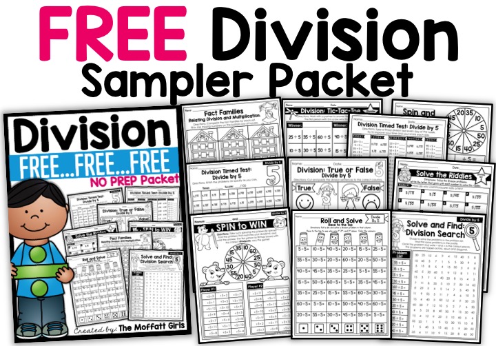 Free Division Sampler Packet! This packet includes 9 ways to practice Division Facts in fun and effective ways!