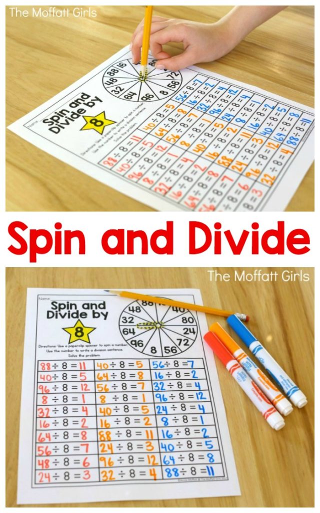 Division Spin and Divide Game! Plus, learn 8 other effective ways to teach Division Facts. If students can master the basics, all other math concepts are so much easier to learn. Check out these engaging, effective and fun ways to build strong foundational skills for future learning.